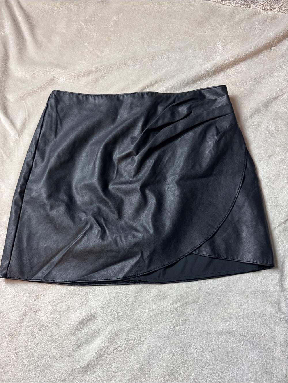 Abercrombie & Fitch Black Faux Leather Asymmetric Wrap Mini Skirt